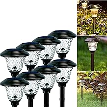 Wiby Luci Solari per Esterni Giardino 44.5cm，Lampada Solare Giardino Esterno in Acciaio Inox，IP65 Impermeabile con Luce Bianca Calda LED per Terra Cortile Prato Vialett (4 unità)