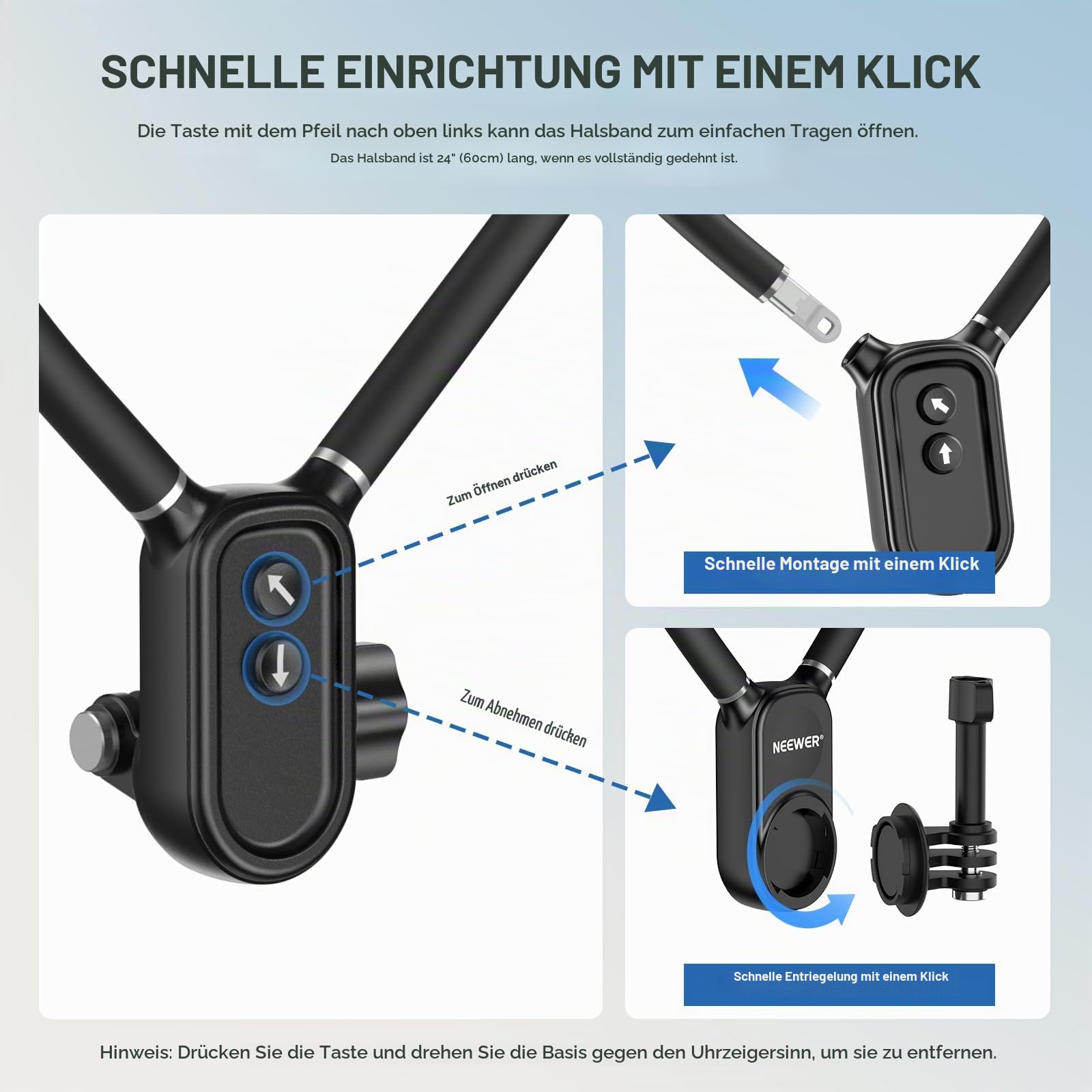 NEEWER Magnethalterung für Action Kameras & Smartphones freihändige Halterung für den Hals mit Brustgurt kompatibel mit GoPro DJI Insta360 iPhone Smartphone Halterung für POV Vlog Videoaufnahmen GP26