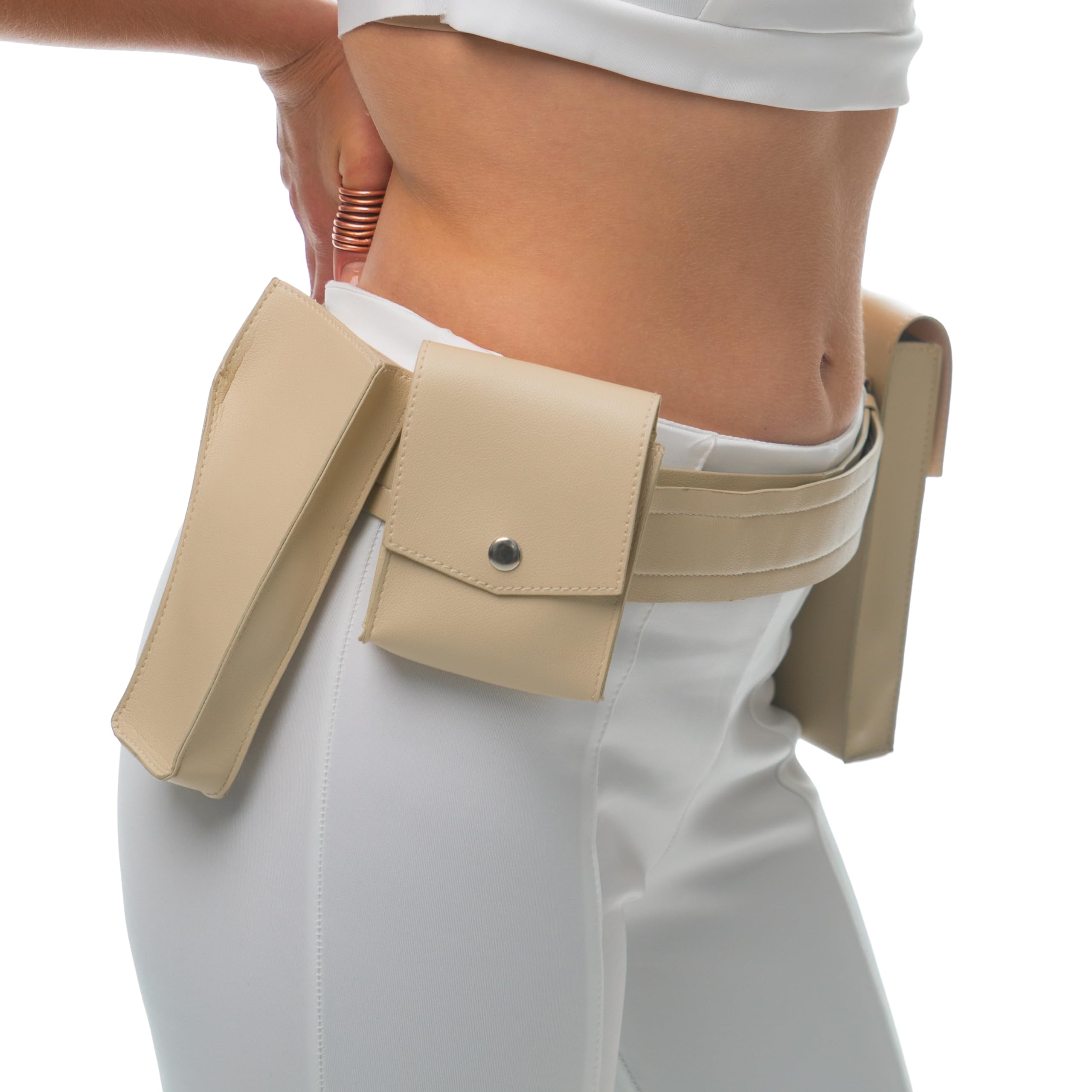 Adjustable Belt with Pockets Holster for Women Women Cream Cosplay Halloween Costume Warrior White
