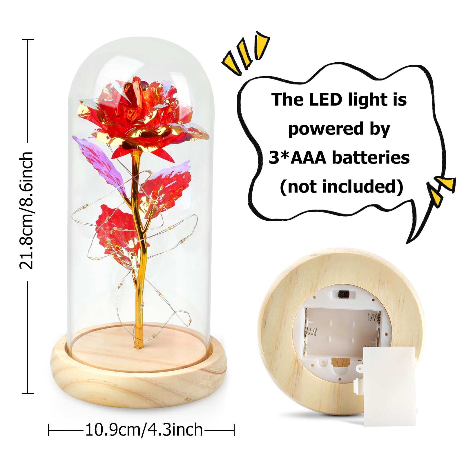 Beauty and The Beast Enchanted Rose, Forever Flower Lamp With