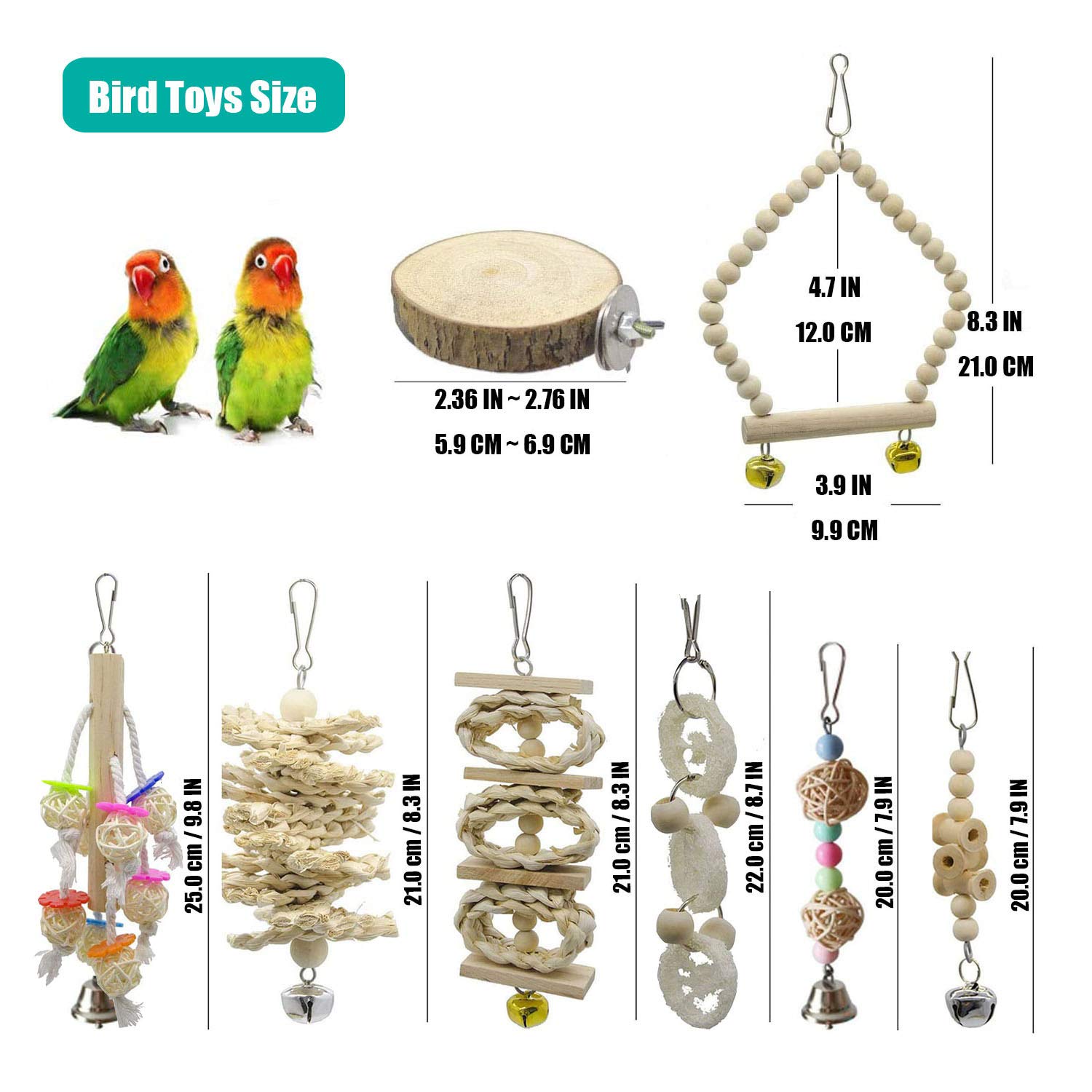 Juguetes de Loro Pájaros 8 Piezas con Juguete de Masticación y Columpios de Perchas Usado para Jaula de Aves - Decoracion de Pajarera y Campana Colgante Hamaca para Periquitos, Cockatiels #2