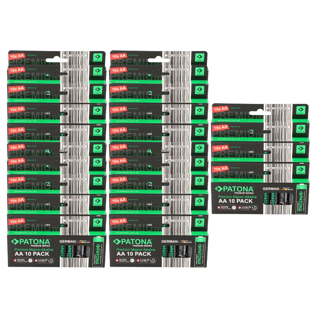 PATONA 240 batterie AA di alta qualità (24 x 10), batterie alcaline Mignon LR06 | 1,5 Volt 3000 mAh | durata extra lunga – nessuna perdita – su misura – conservare 10 anni, scarica a scarica | alta