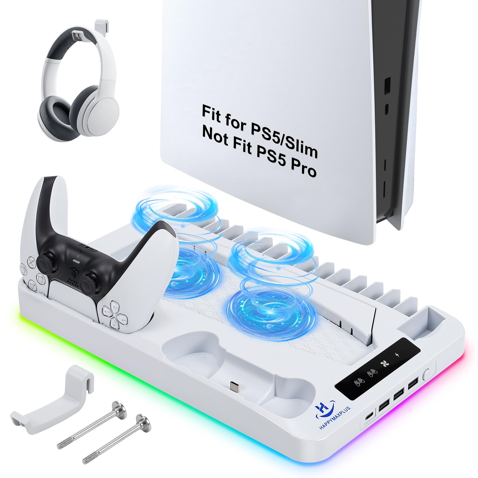 PS5 Cooling Station with Dual Controller Charger Headset Holder 3 USB USB-C Hub Vertical Stand for PlayStation 5