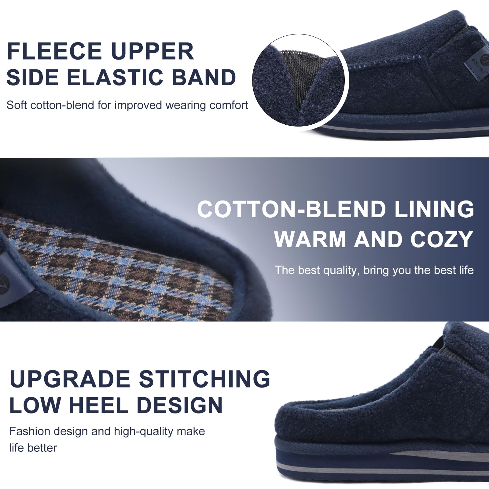 ONCAI Pantofole da Uomo in Comfort Pelo Cotone Strisce Ciabatte da Casa in Lana con Memory Foam Supporto Arco Suola in Gomma Taglia 40-50