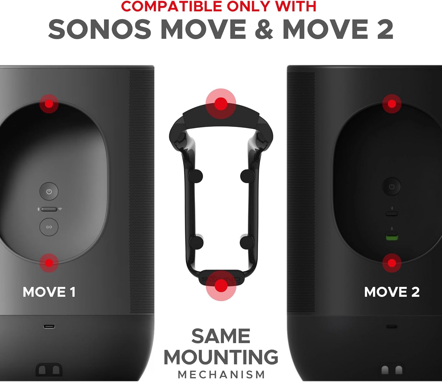 Sound Bass Move Speaker Wall Mount Bracket, Weatherproof, Compatible with Sonos Move Version 1 and 2, Including Mounting Accessories, Black - Image 2