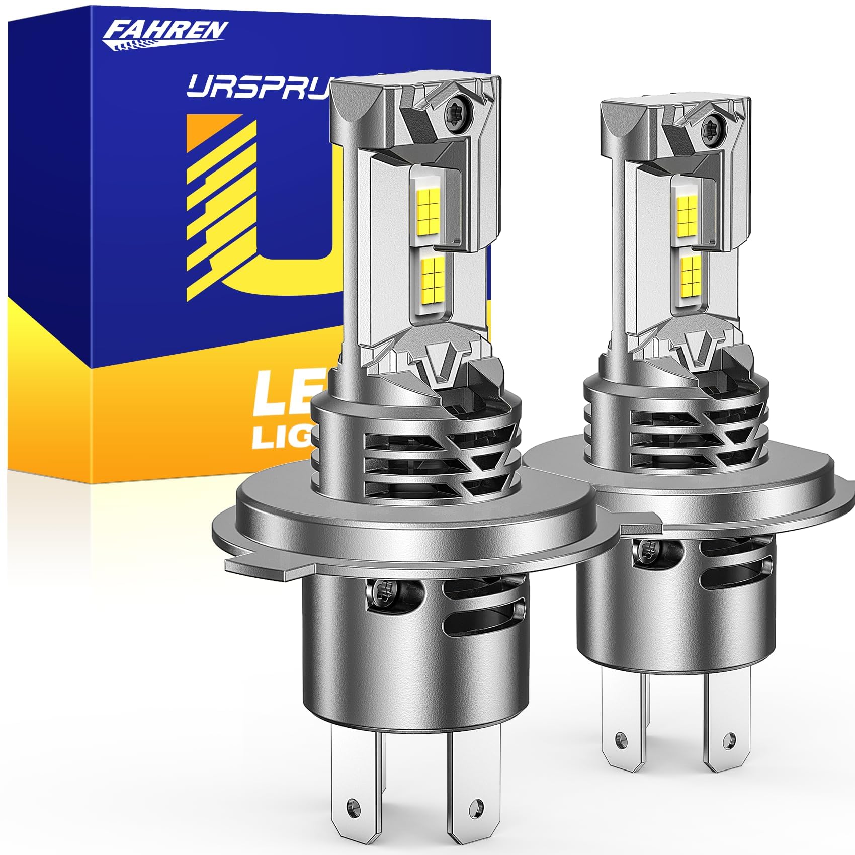 FAHREN 2026 H4 9003 LED Headlight Bulbs, 1000% Super Brightness H4 Headlight Bulbs, 1:1 Mini Size Plug and Play, 6500K Cool White 9003 Halogen Replacement, Pack of 2