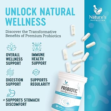 Nature's Physician Probiotics - 100 Billion CFU Per Capsule - 16 Strains + Prebiotics - Best Probiotic Supplement for Women & Men - Supports Immune, Digestive Health, Constipation & Gas - 60 Capsules