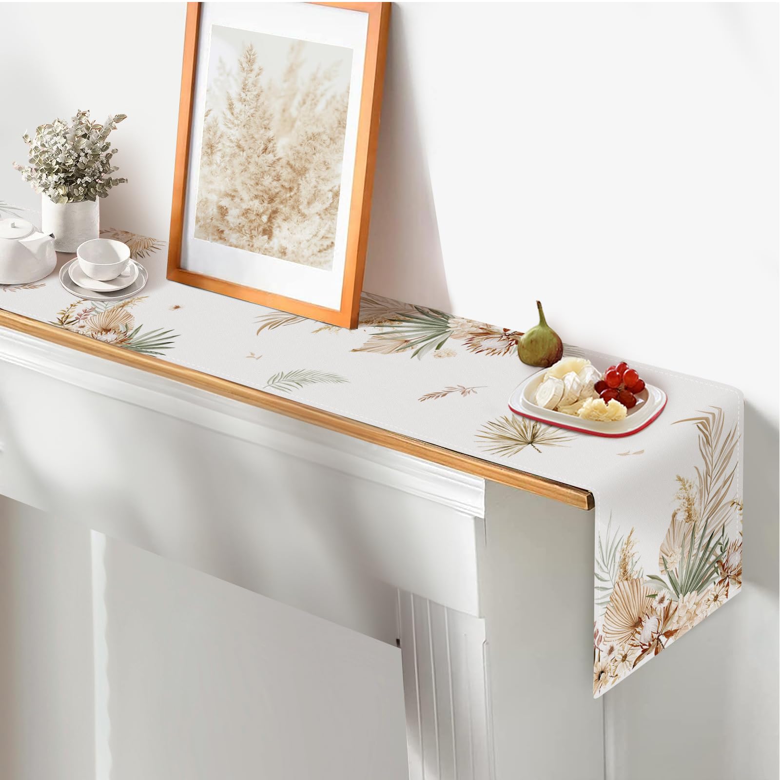Runner da tavola in tela di lino, 33 x 183 cm, foglie verdi acquerellate, foglie di eucalipto, verde, antiscivolo, per feste, sala da pranzo, cucina, decorazioni per matrimoni
