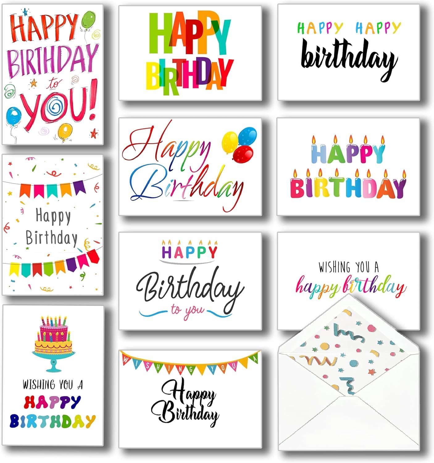 T&M Quality Designs LLC 100 tarjetas de cumpleaños en blanco (interior en blanco)