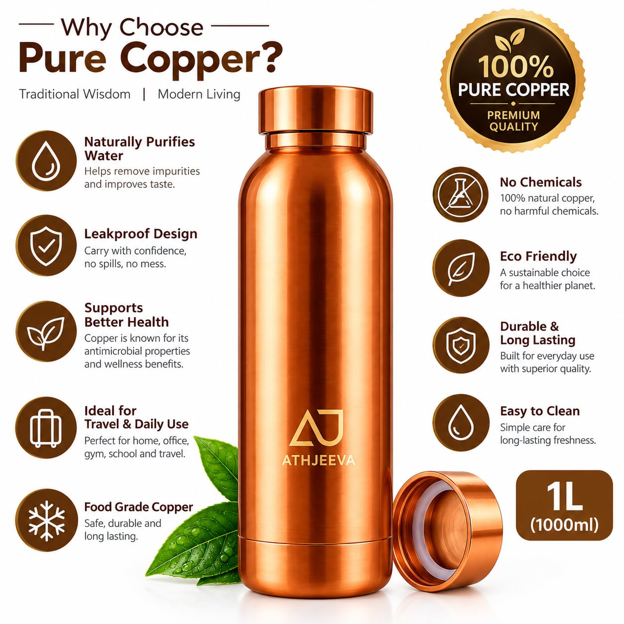 Pure Copper Water Bottle - Ayurvedic Health Benefits -6