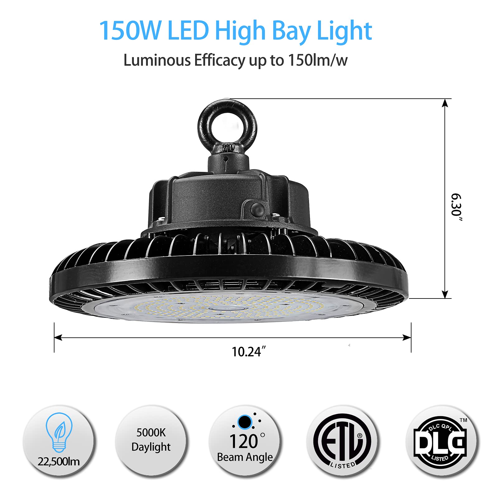 LED High Bay Light 150W 22,500LM UFO High Bay Light DLC/ETL Listed