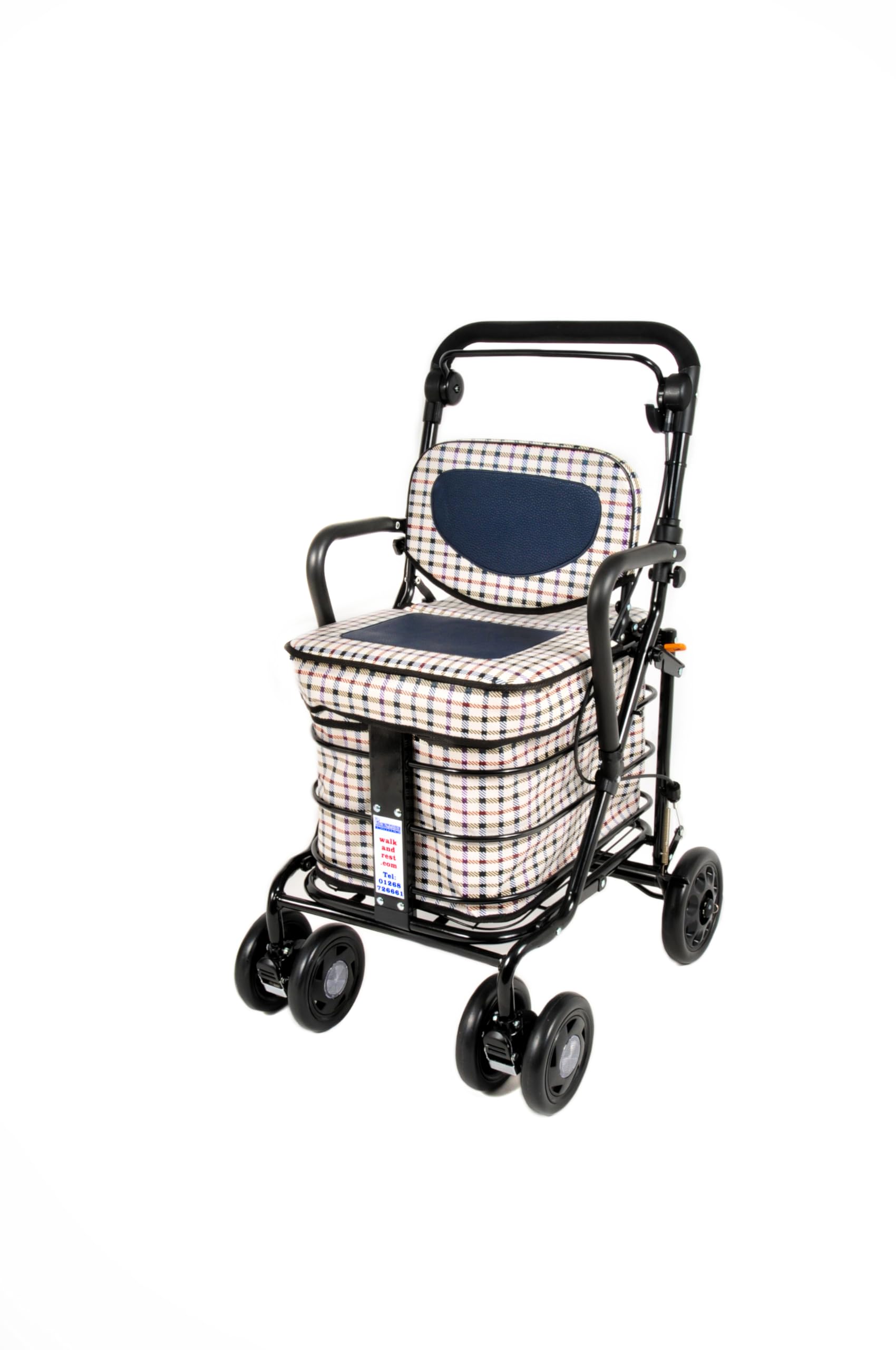 Prestige Walk and Rest Royal Shopping Trolley with Seat & Armrest/Walking frame/Seated Mobility Trolley/Stroller/Walking Trolley (FULLY ASSEMBLED in UK READY TO USE!) (Light Tartan)