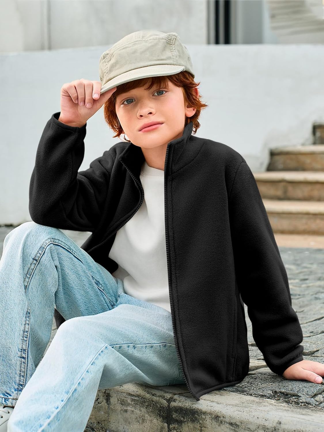 Haloumoning Boys Polar Fleece Jacket Kids Full-Zip Lightweight Long Sleeve Mock Jackets Fall Outwear 5-14 Years - Image 4