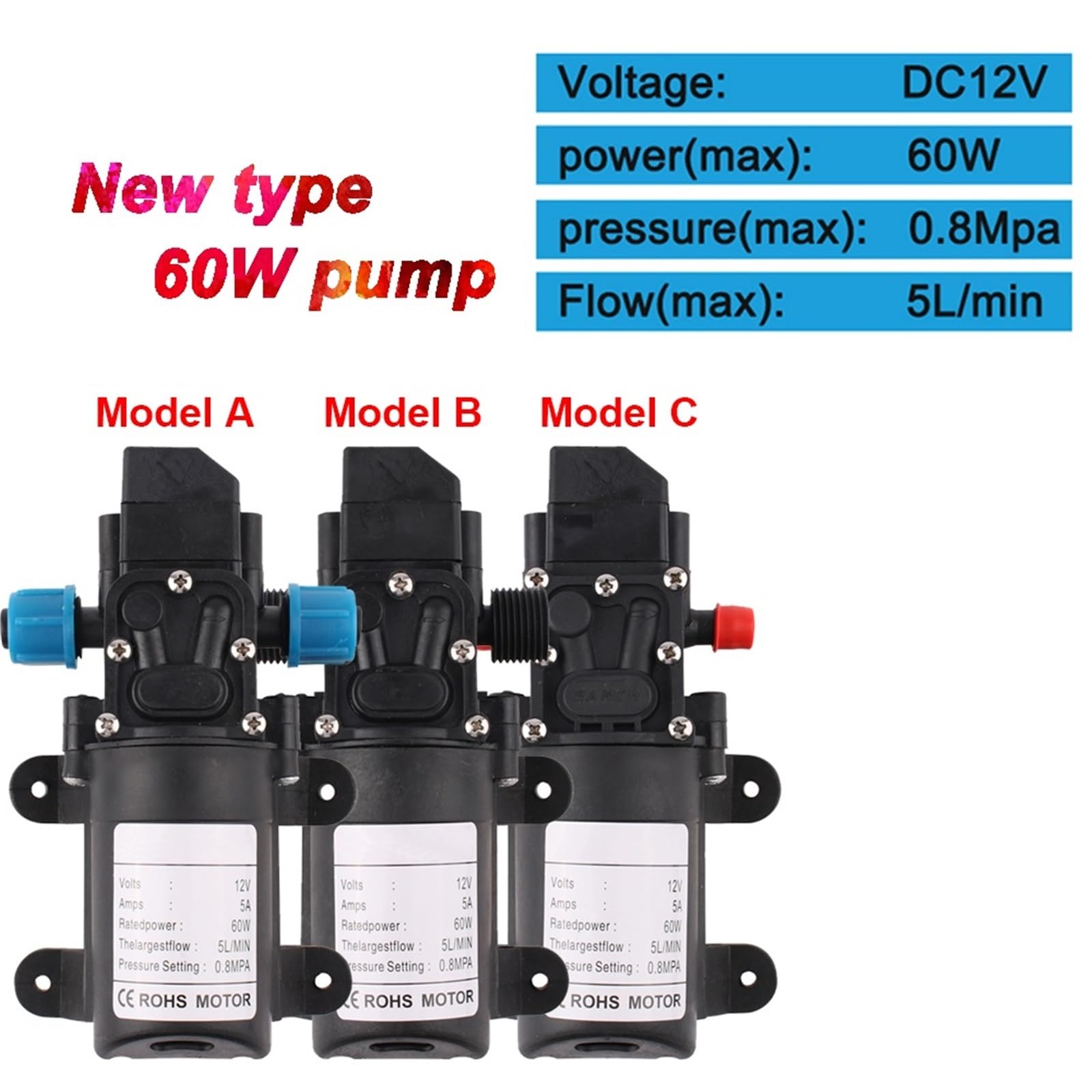 12 V 60 W 5 l/min rolnicza elektryczna pompa wodna czarna mikromembrana wysokociśnieniowa pompa wodna opryskiwacz do mycia samochodu (tylko pompa D)
