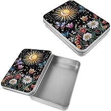 Metal Iron Box with Lid,4.5" x 3.4" x 0.9" Rectangular Empty Tinplate Containers for Crafts,Jewelry,Cookies,Gifts,Pills & Small Items Organizer,Sun flowers plants
