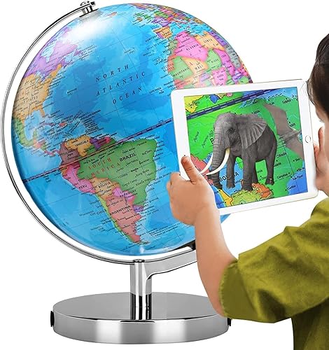 AR - Globo del mundo iluminado para niños, mapa claro colorido regrabable de fácil lectura, juguete educativo interactivo STEM, lámpara iluminada,