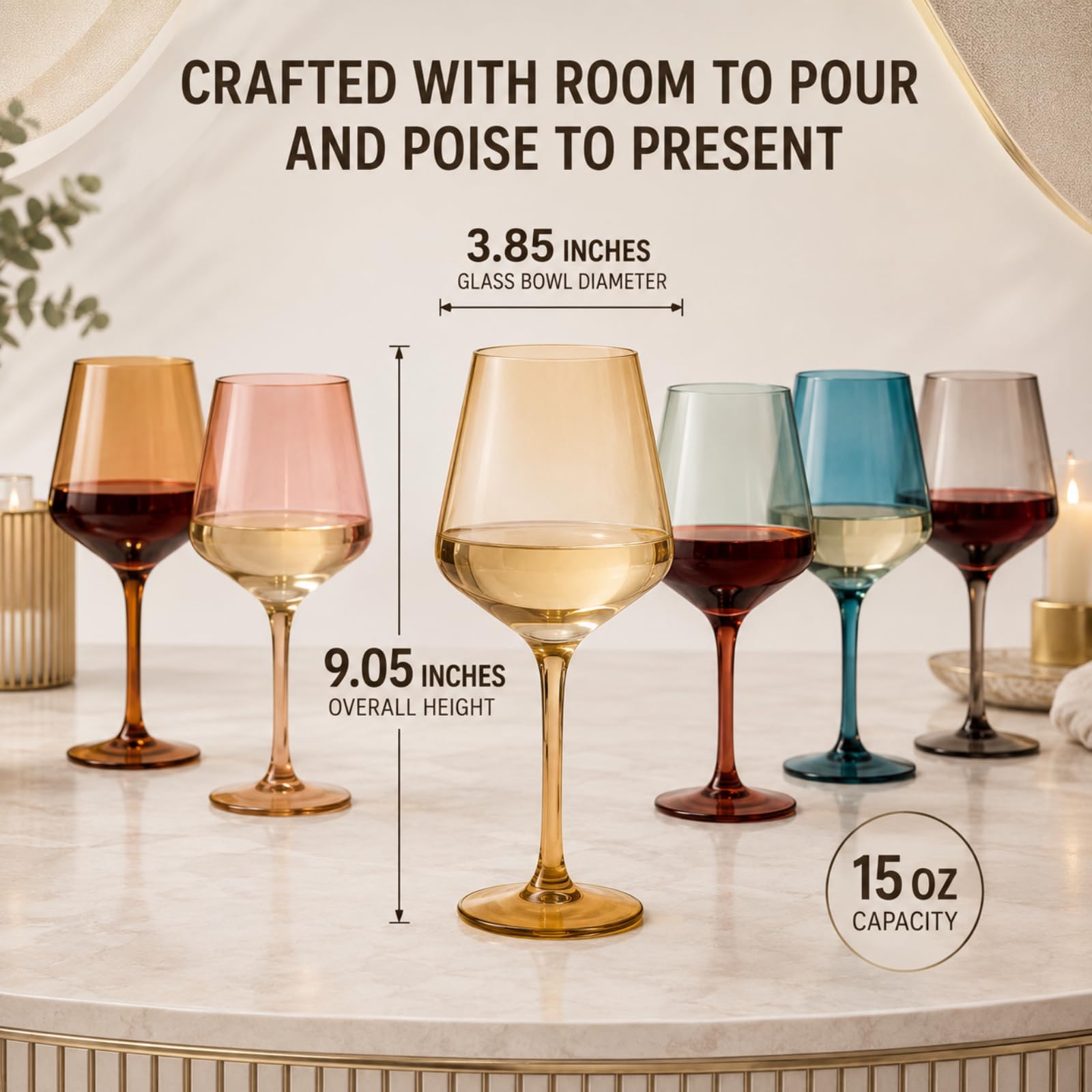 Lot de 6 verres à vin à pied en cristal de style européen en plastique Tritan incassables, sans BPA, réutilisables, pour extérieur, piscine et intérieur, lavage à la main, 425 g