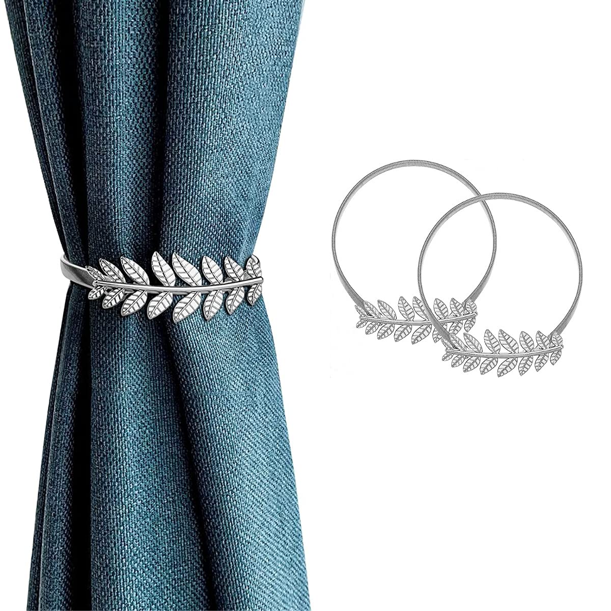 Loloty Curtain Tiebacks, Plush Alloy Drapery Holdback Holder, Modern Simple Style Decorative Curtain Straps for Home Kitchen Office 2 Pack (Silver)