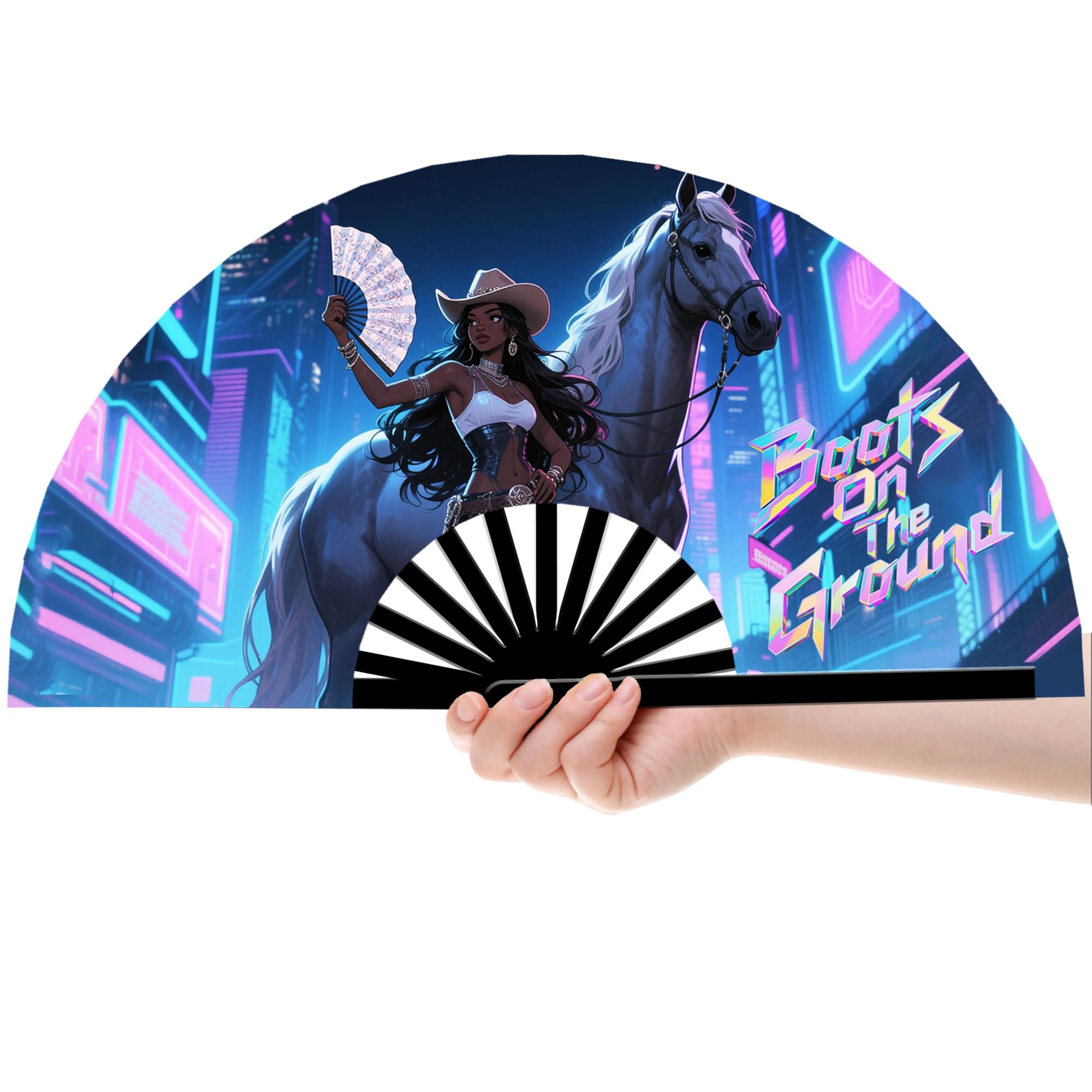 AYTHSRIC 13 In Line Dance Popping Fans, Boots on The Ground Hand Fan, Where Them Fans At Clack Fan, Western Hand Fan for Dance, Party, Decoration,