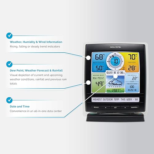 Miniatura 3 de Estación meteorológica AcuRite 01517 Pro con lluvia viento temperatura humedad y tiempo