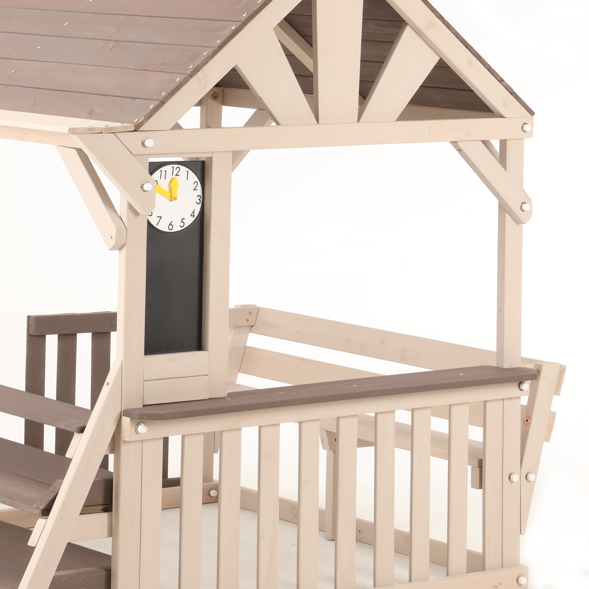 Set da cucina per esterni, a forma di casa, in legno con tetto antipioggia e ringhiera a mezza altezza, scaffale multiuso per piante e giocattoli, per bambini dai 3 anni in su, casa giochi