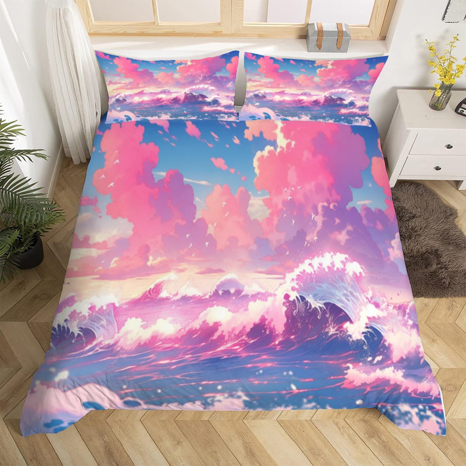Parure de Lit 220x240 Vague 3D en Microfibre Douce pour une Chambre Parentale Moderne et Cosy