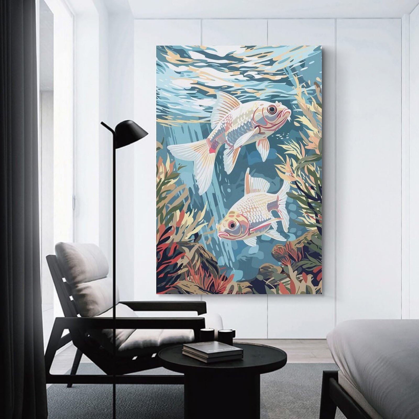 Junmoney Unframe-Style-23 Wall Decor Canvas Print Koi Fish Underwater, 20X30inch(50X75cm), For Sofa Walls, Lounge Or Home Corners, Modern Wall Decor For Cosy Interiors