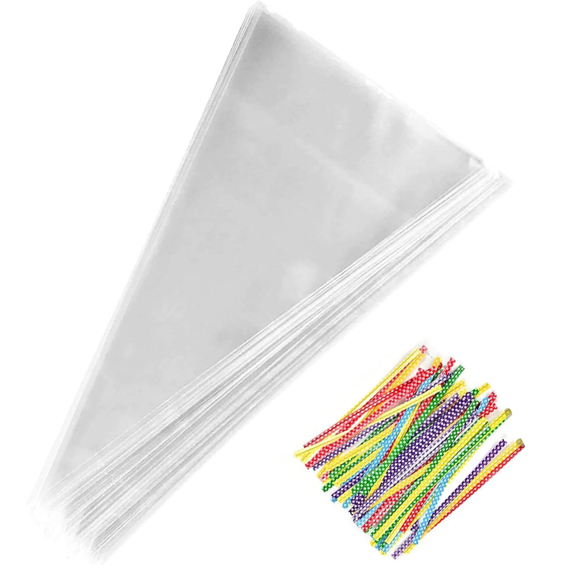 Pack of 100 Cones Bags 30 x 16 cm Cone Bags Candy Bags Gift Bags with 100 Ties for Sweets Chocolate Sweets