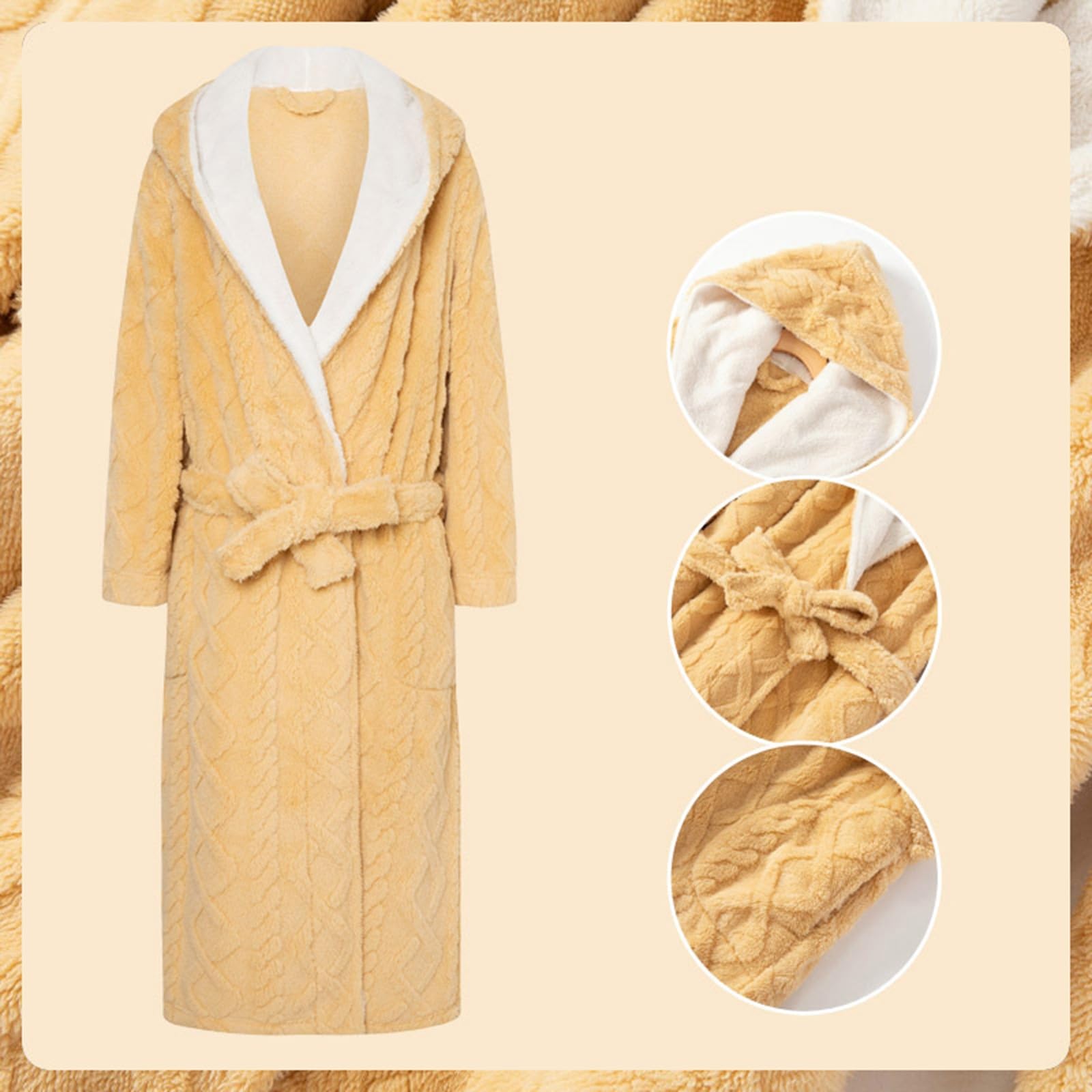 Generisch Peignoir de voyage léger pour femme : peignoir sauna kimono peignoir de maison vêtements de nuit kimono peignoir de sauna à capuche 2 poches ceinture léger peignoir à manches peignoir avec