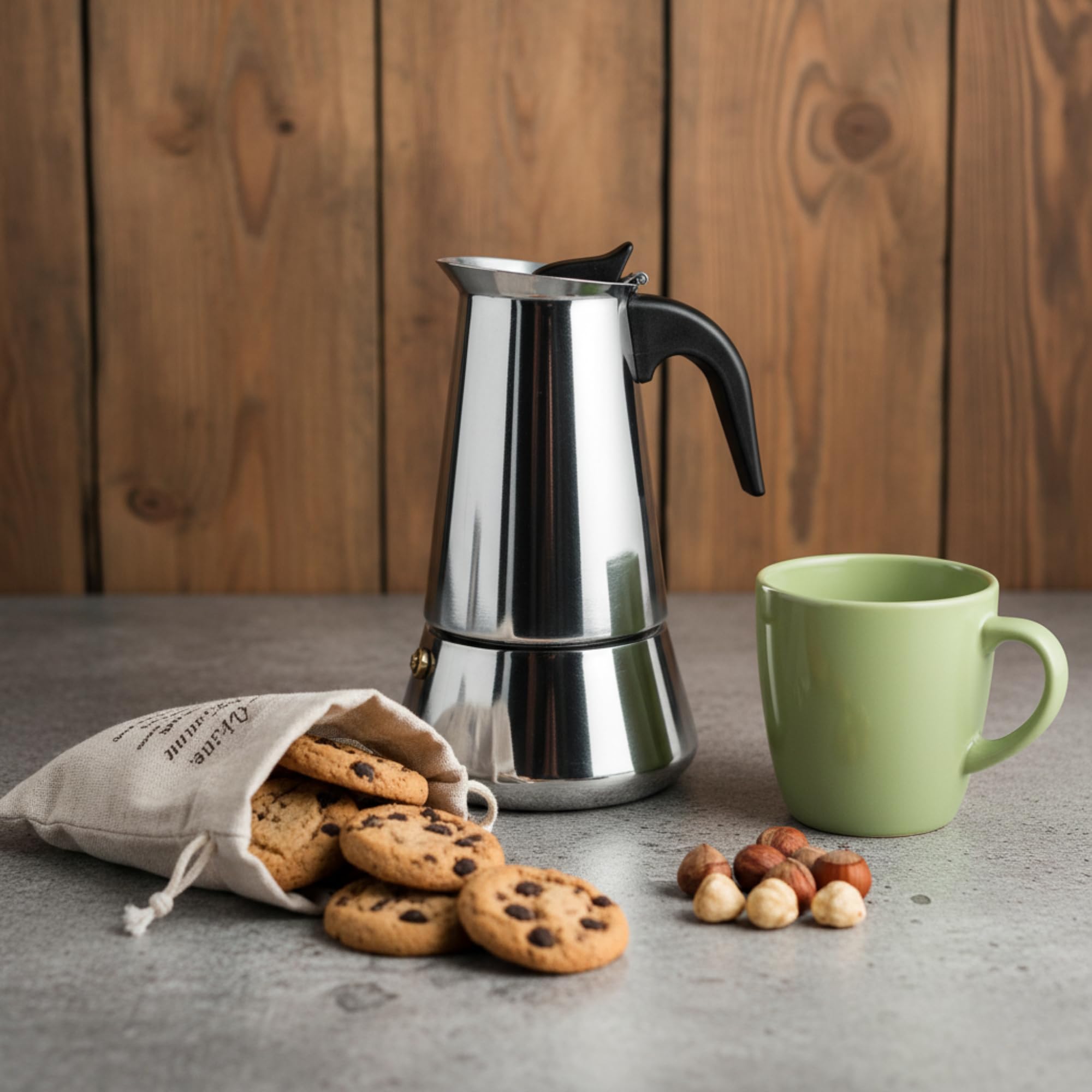 Nerthus FIH 1124 set cafetera italiana acero inoxidable inducción 10 tazas espumador y pinza para café