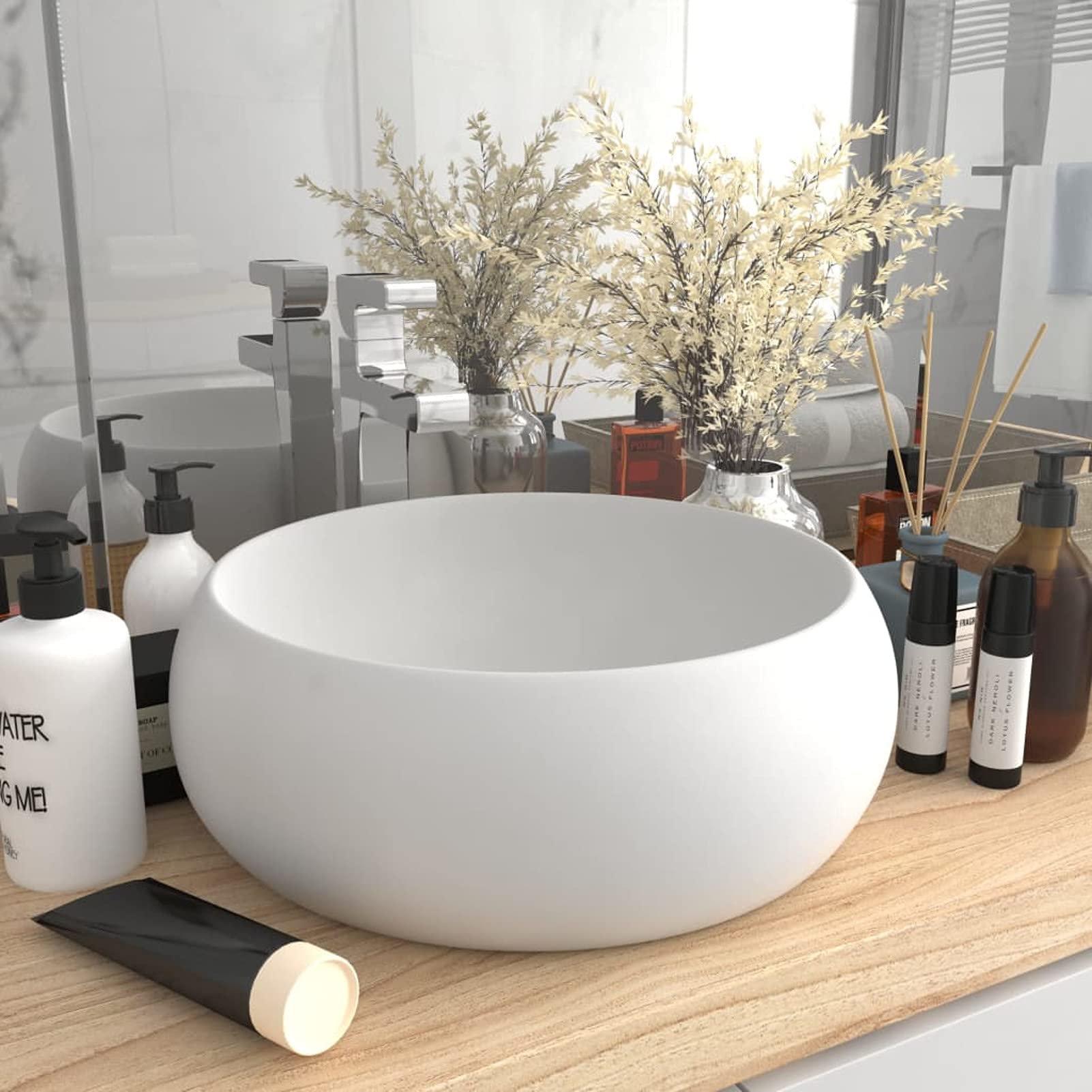 ShGaxin Lavabo de Lujo, Lavabo sobre Encimera, Lavabo Baño, Mueble Lavabo, Muebles De Baño, Redondo cerámica Blanco Mate 40x15 cm