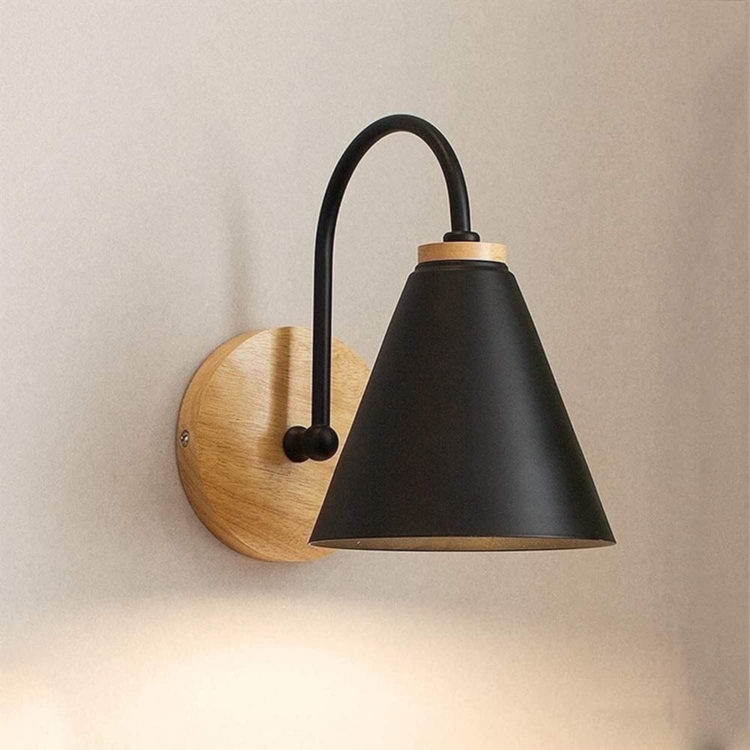 ZXTIIEUF Wall Sconces Light Wrought Iron Sconce Wooden Base Lamp Cone Lampshade Compatible with Bedroom Living Room Study Decor White Chandeliers Modern