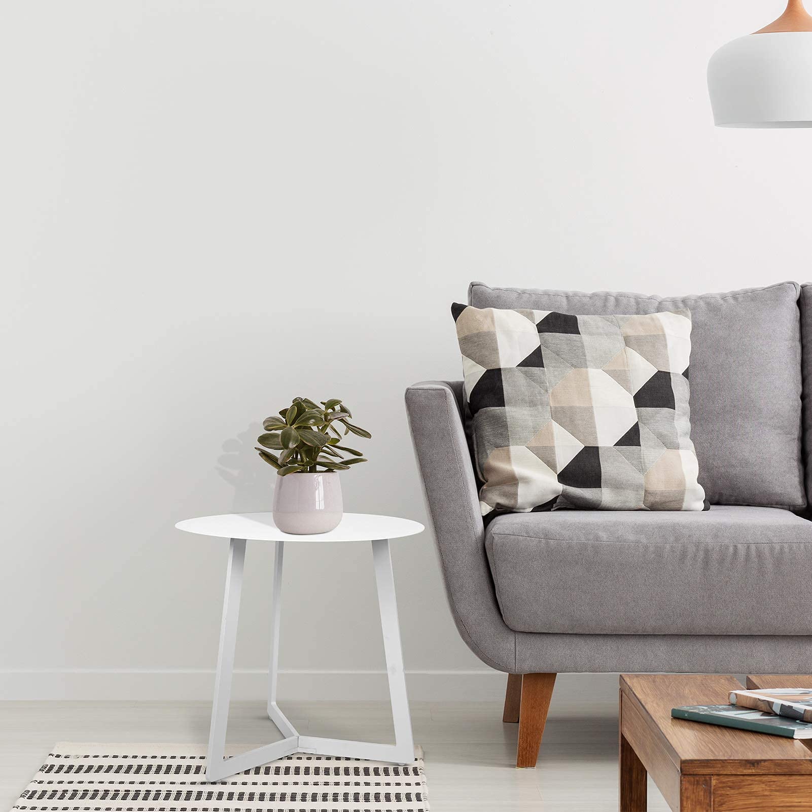 Tomile Small Round End Table, Coffee Tea Table Laptop Stand Side End Table, Accent Side Table (White)