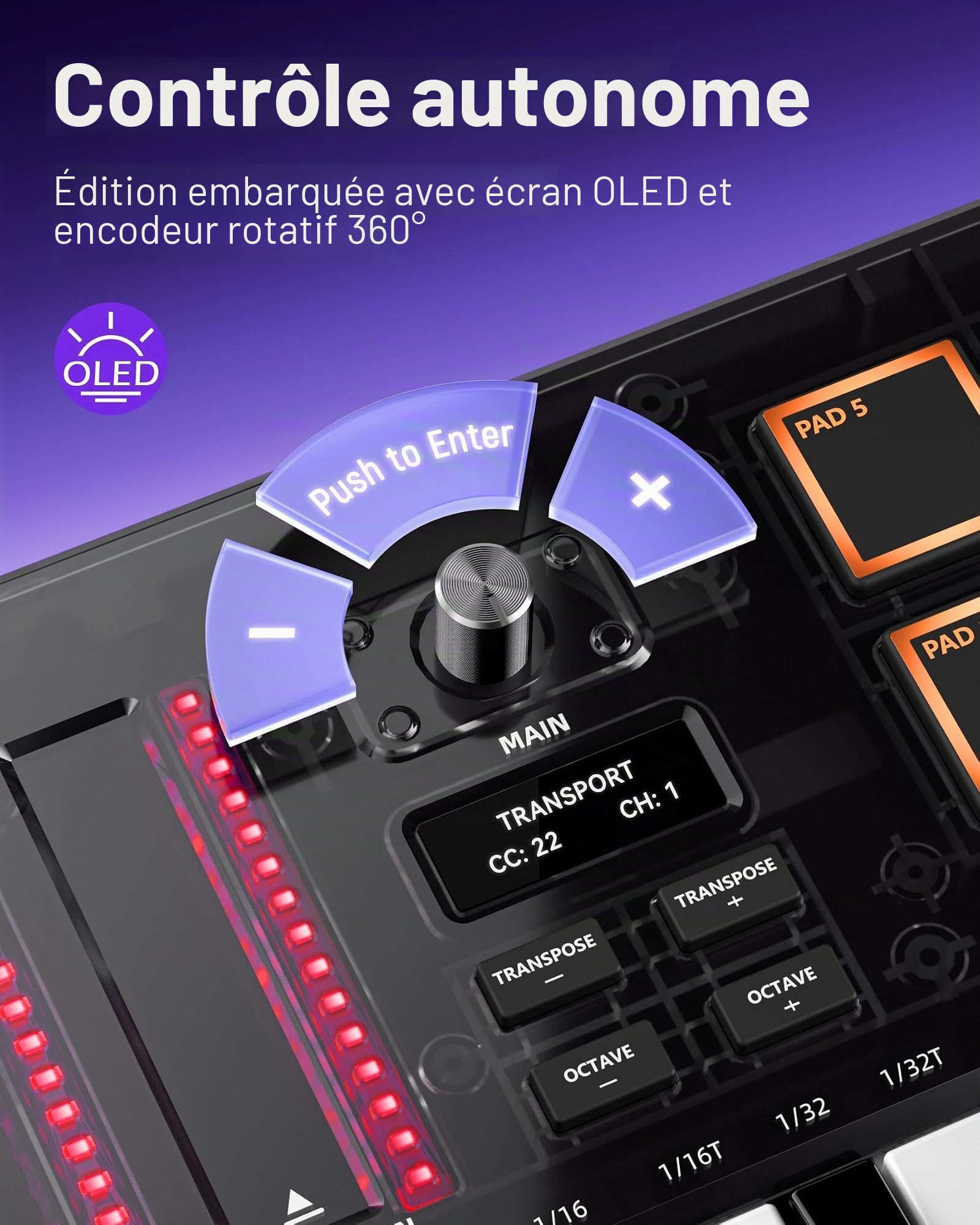 Synido TempoKEY – Contrôleur de clavier MIDI USB, 25 touches, machine Beat Maker avec sac de transport, écran OLED, mini clavier midi TempoKEY avec coussinets de batterie pour production musicale,