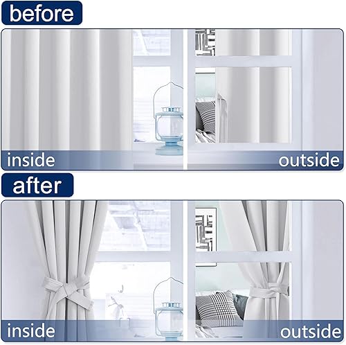 Miniatura 6 de Hiasan Cortinas opacas de color blanco grisáceo para ventana pequeña, 42 x 54 pulgadas de largo, bolsillo para barra y pestaña trasera, aislamiento