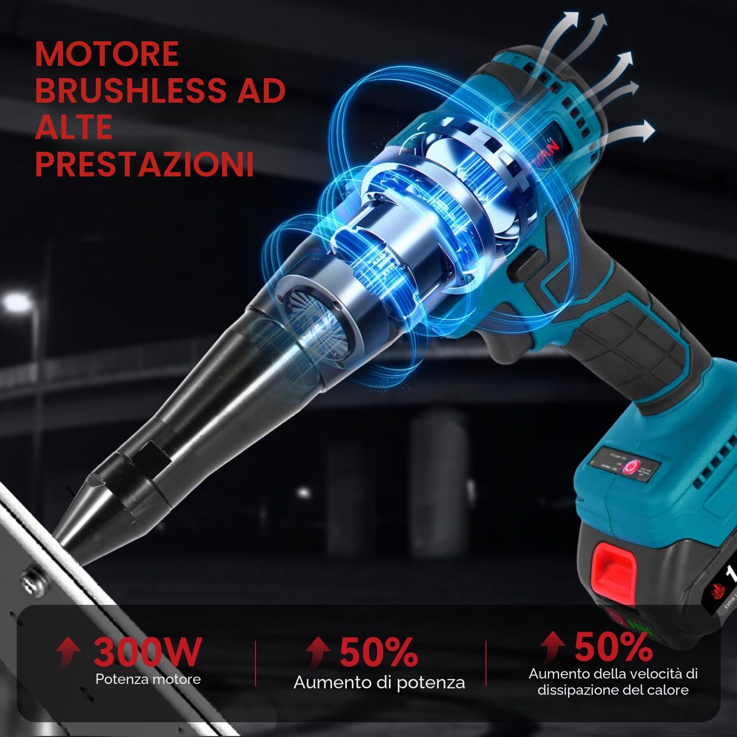 ONEVAN Pinza per rivetti a batteria, corsa 20mm, 20000N, pistola senza spazzole, automatica, con 2 batterie e 4 guide (3,2/4,0/4,8mm) per rivetti da Ø2,4-5,0 mm
