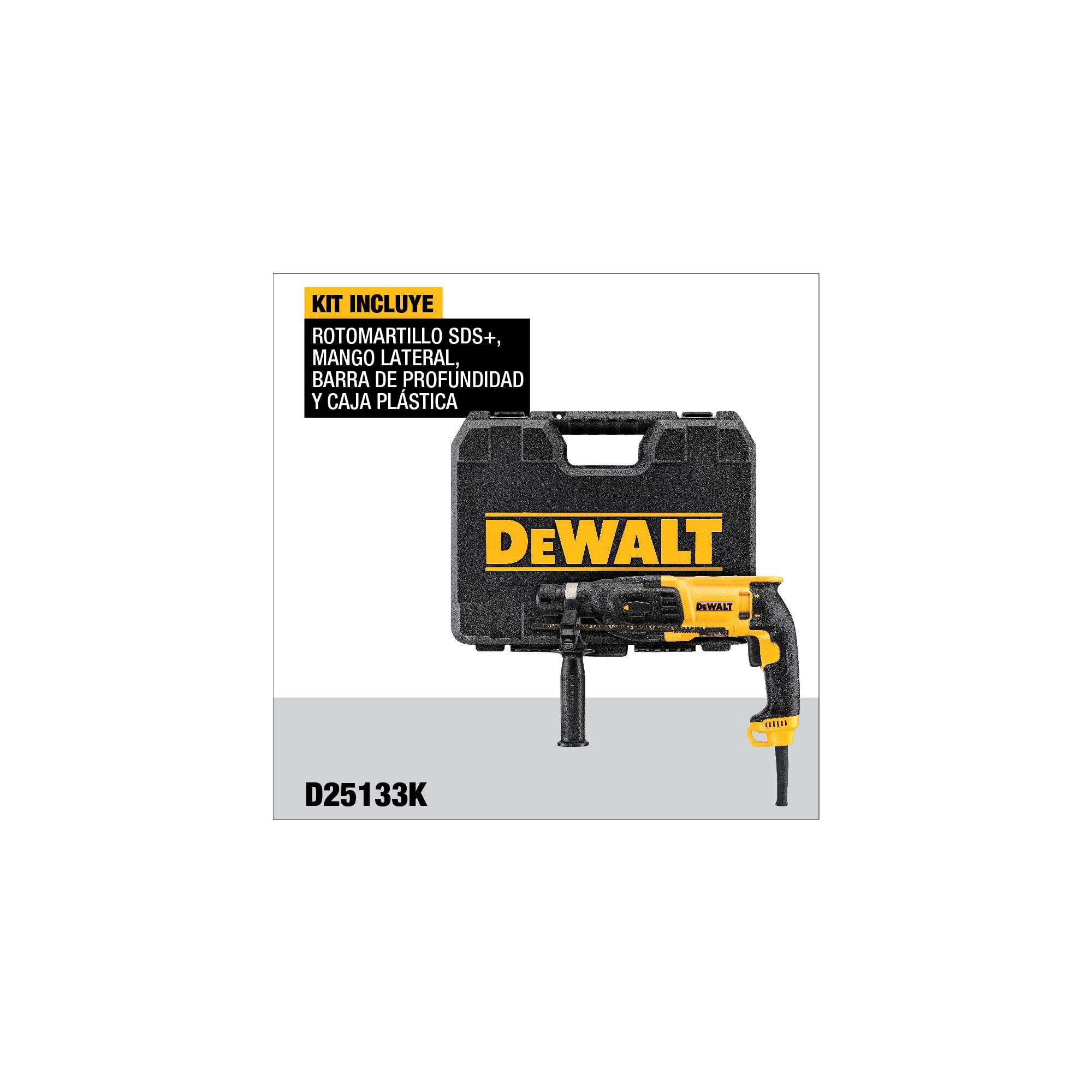 DEWALT D25133K-QS - Martillo Ligero Combinado 800 W 2.6J SDS-Plus, 3 modos, Empuñadura lateral multiposición, Tope de profundidad, Maletín de transporte TSTAK