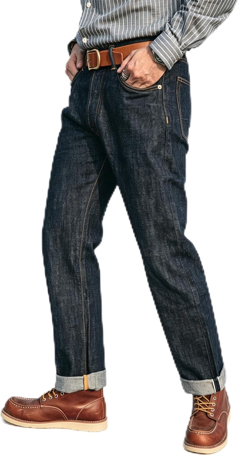 Red Tornado Vintage 14oz Men's Jeans Slim Fit Straight Leg Raw Denim Pants Selvedge Jean Washed Blue Retro Mid Rise