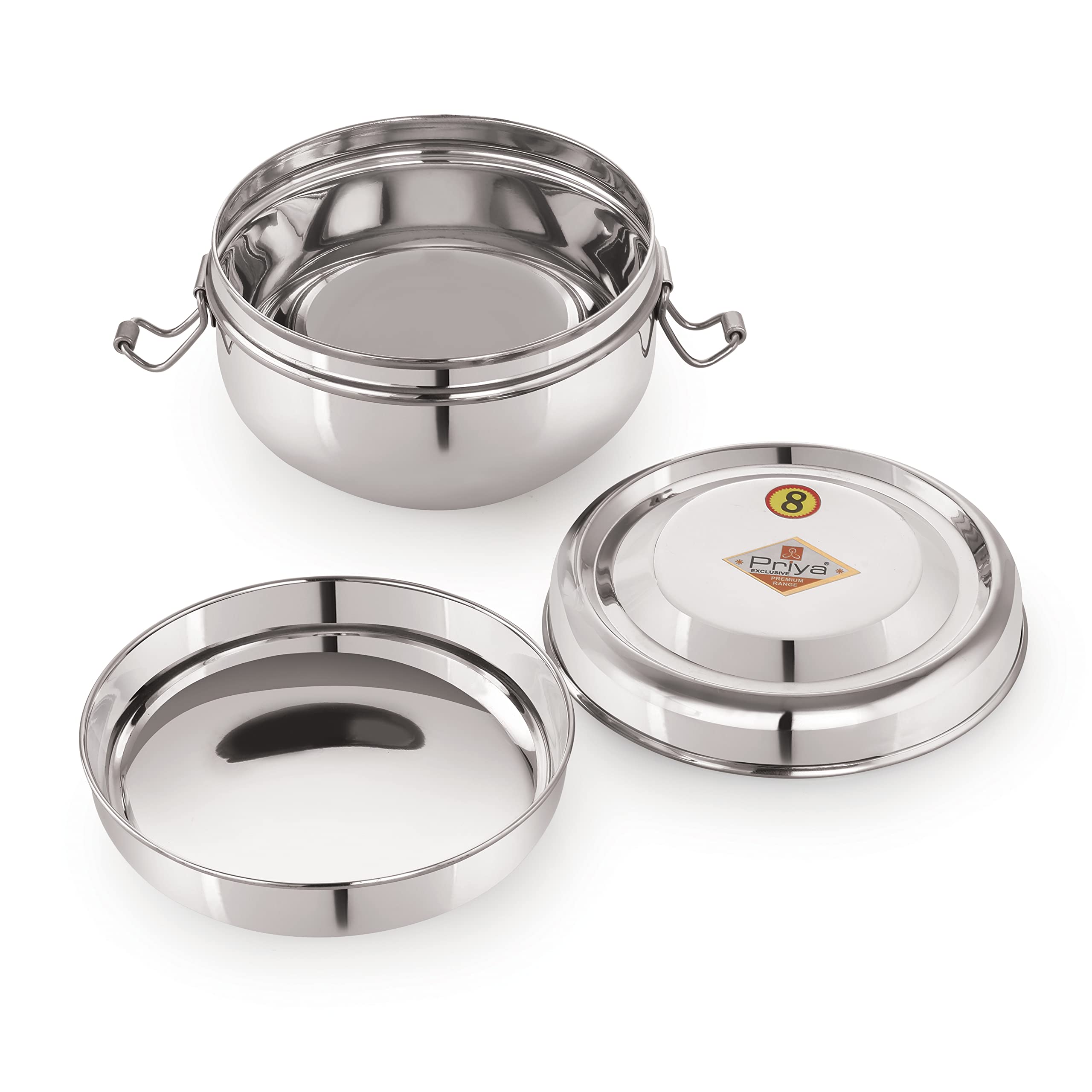 Priya Fiambrera de acero inoxidable con placa separadora de acero y clip de bloqueo, capacidad de 750 ml