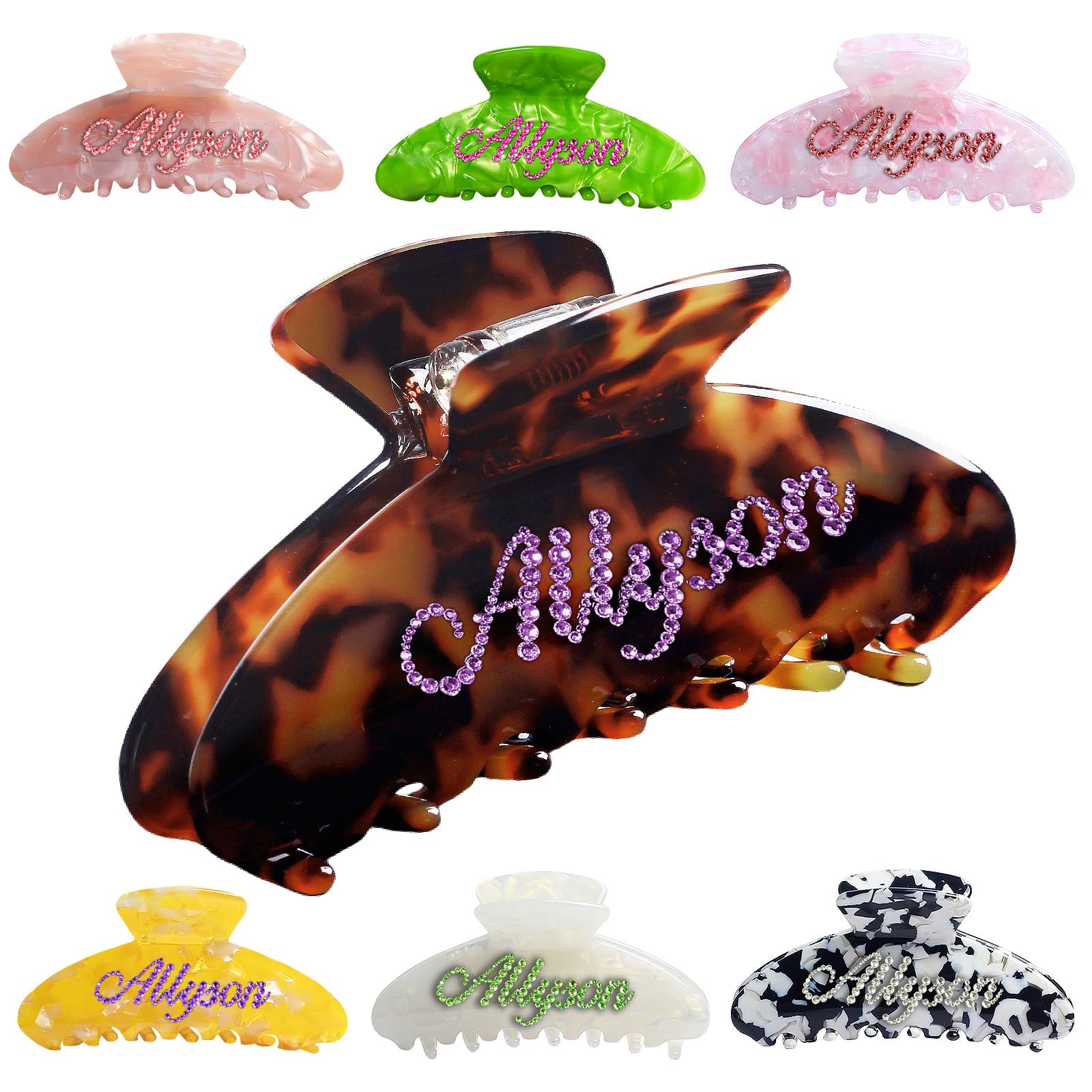 Custom Large Claw Clips for Women,Personalized Rhinestone Cute Hair Clips with Names, Banana Clips Strong Hold Thick Hair for Women Girls Gifts for