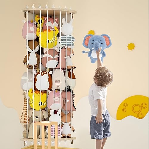 Miniatura 1 de Estante de madera suave para juguetes de peluche, soporte grande de madera para juguetes de peluche, con luz LED y esquina ajustable para colgar en