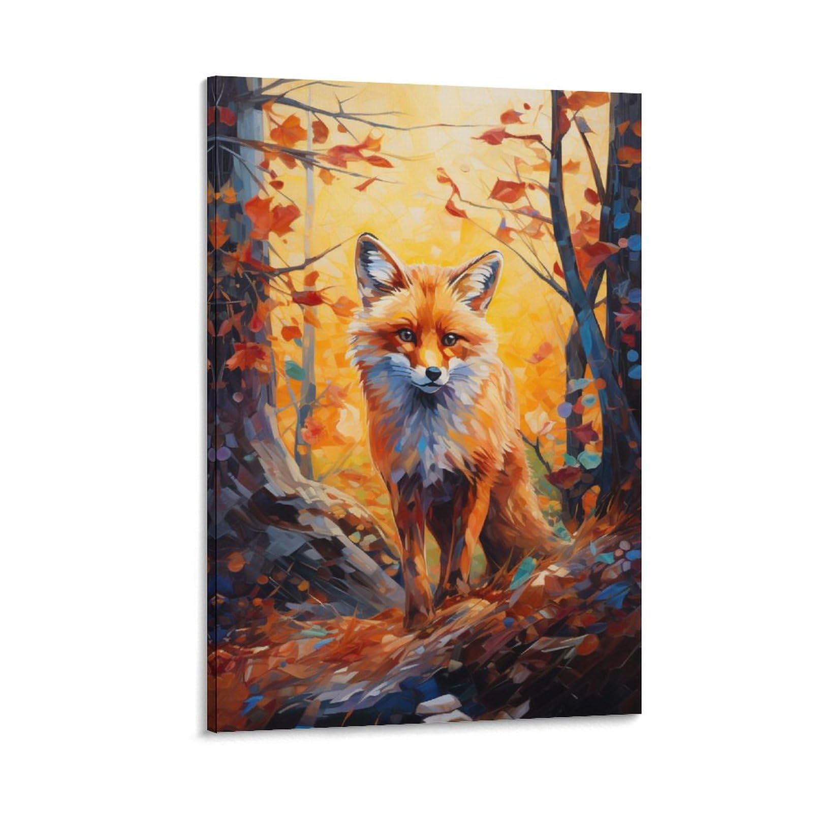 AYAROS Watercolor Fox Wall Art Canvas Poster Abstract Autumn Yellow Leaves Wildlife Wall Decor Poster Dormitory Decor Painting Art Framed 16x24 inch