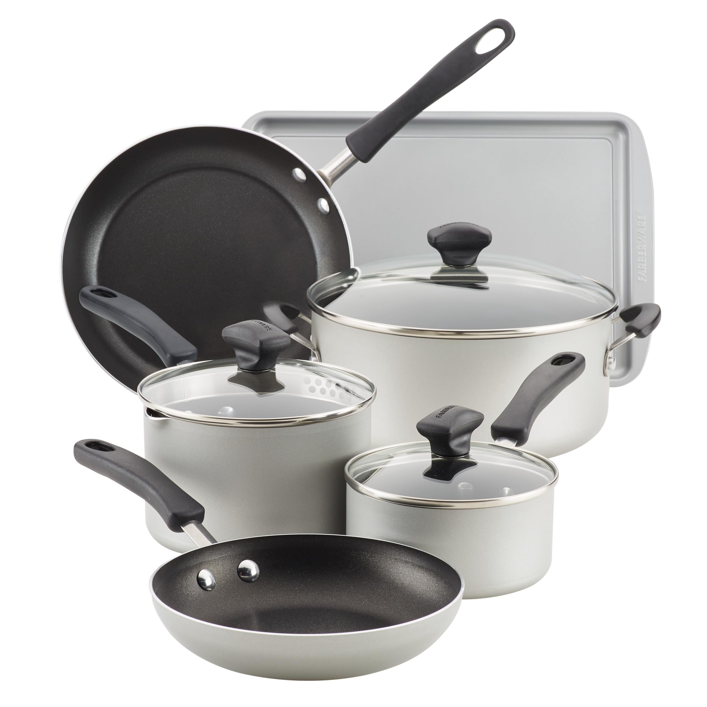 Farberware Cookstart Diamond Max Nonstick Cookware Pots and Pans Set 15 Pcs Set | Induction Compatible Cookware Sets | Soup Pots Set | FB22304 - Silver