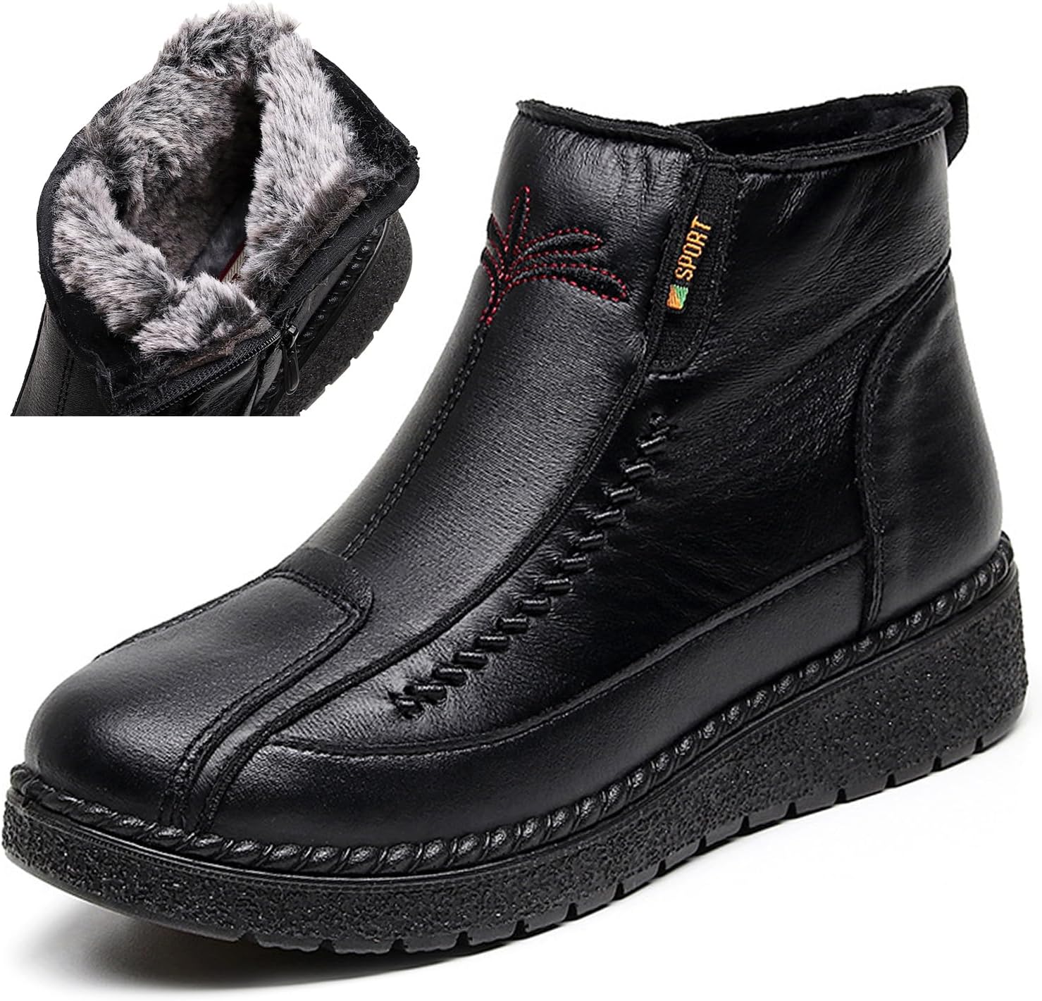 Lossarye Winter Snow Boots for Women Slip On Thickened Warm Fur Lined Zipper Booties Soft Bottom Waterproof Non-Slip Cotton Snow Shoes