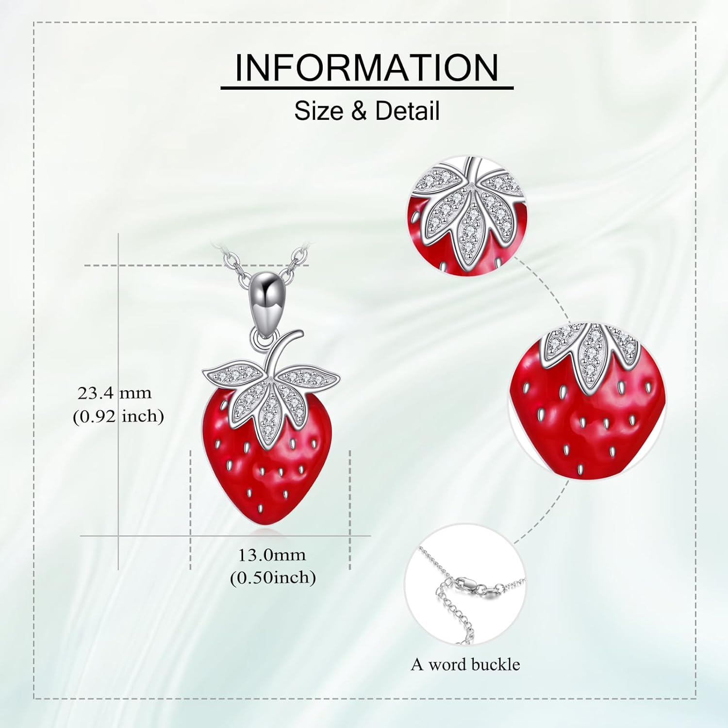 URONE Strawberry/Apple Necklace 925 Sterling Silver Strawberry/Apple Pendant Necklace Fruit Jewelry Gifts for Women - Image 5