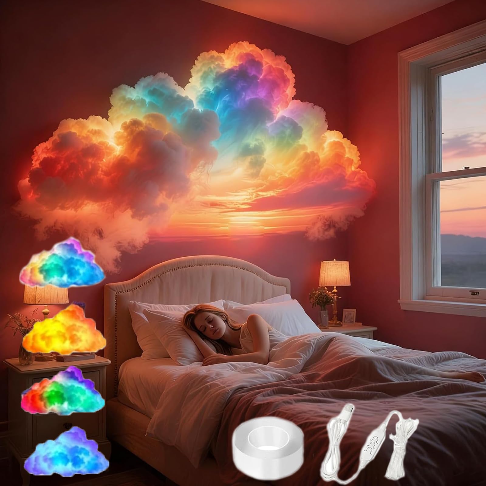 DIY Thundercloud LED Light, 3D Thunder Clouds Light, Music Sync Multicolor Atmosphere Strip Light, Bedroom Cool Stuff for Bedroom Gaming Room Party Decoration (4m)