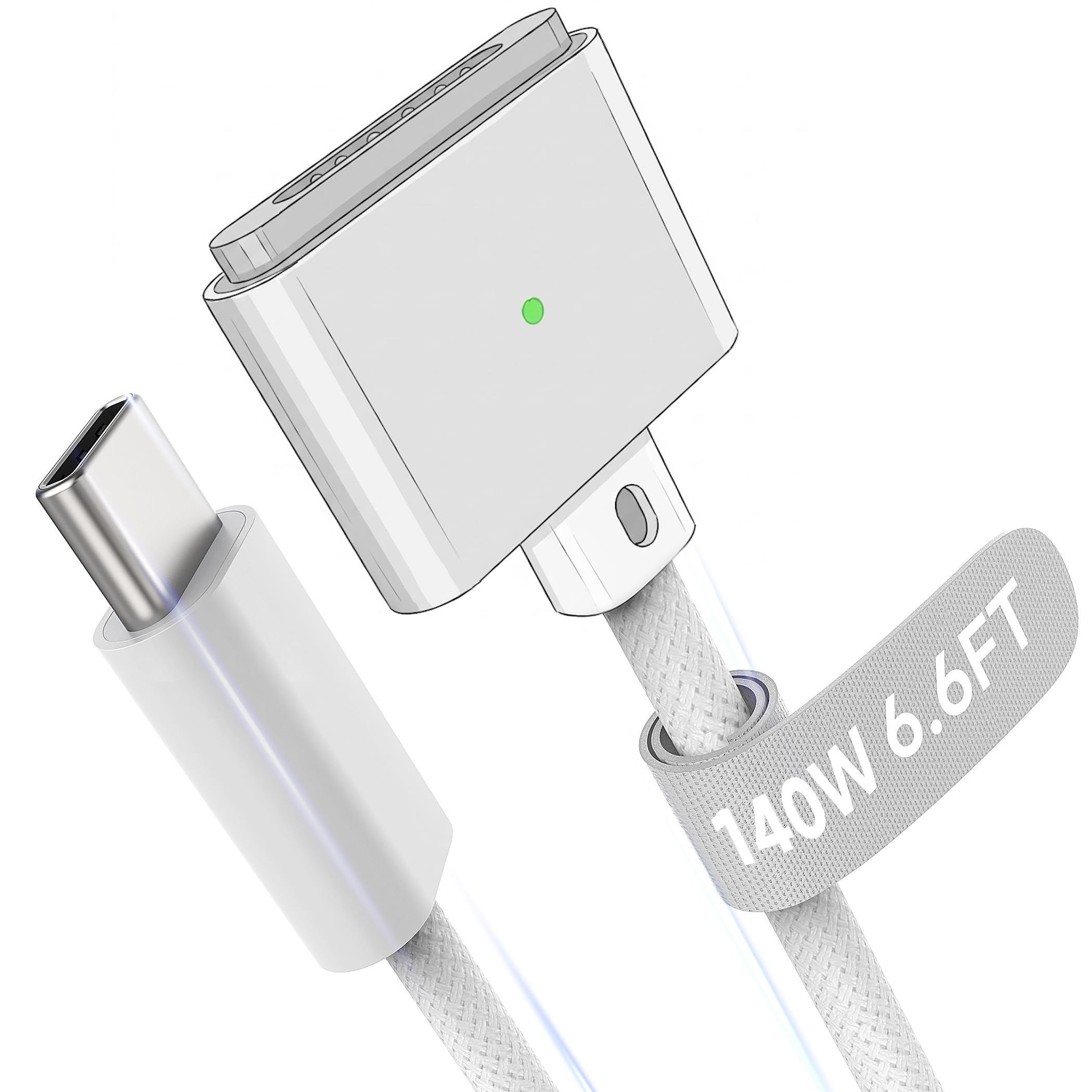 Hugener Magnetisch 3 USB-C Kabel 2m, kompatibel mit MacBook Air/Pro M4/M3/M2, 140W Magnetisches Ladekabel für MacBook Air 13"/15" (2025/2024/2023/2022), MacBook Pro 14"/16" (2024/2023/2021), Weiß