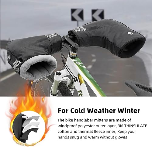 Miniatura 2 de ROCKBROS Manoplas de manillar de bicicleta para clima frío Thinsulate guantes térmicos para bicicleta guantes de cubierta de barra para viajes de