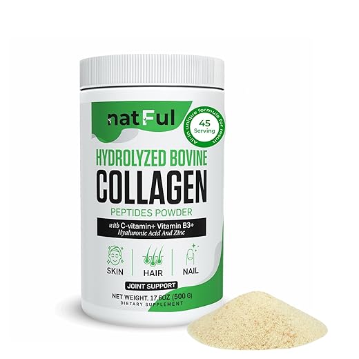 Collagen Peptides Powder – Hydrolyzed Bovine Collagen with Vitamin C, Hyaluronic Acid, Zinc & B3 – Type 1 & 3 Unflavored Protein Powder for Women & Men Hair, Skin, Nails, Joints 45 Servings