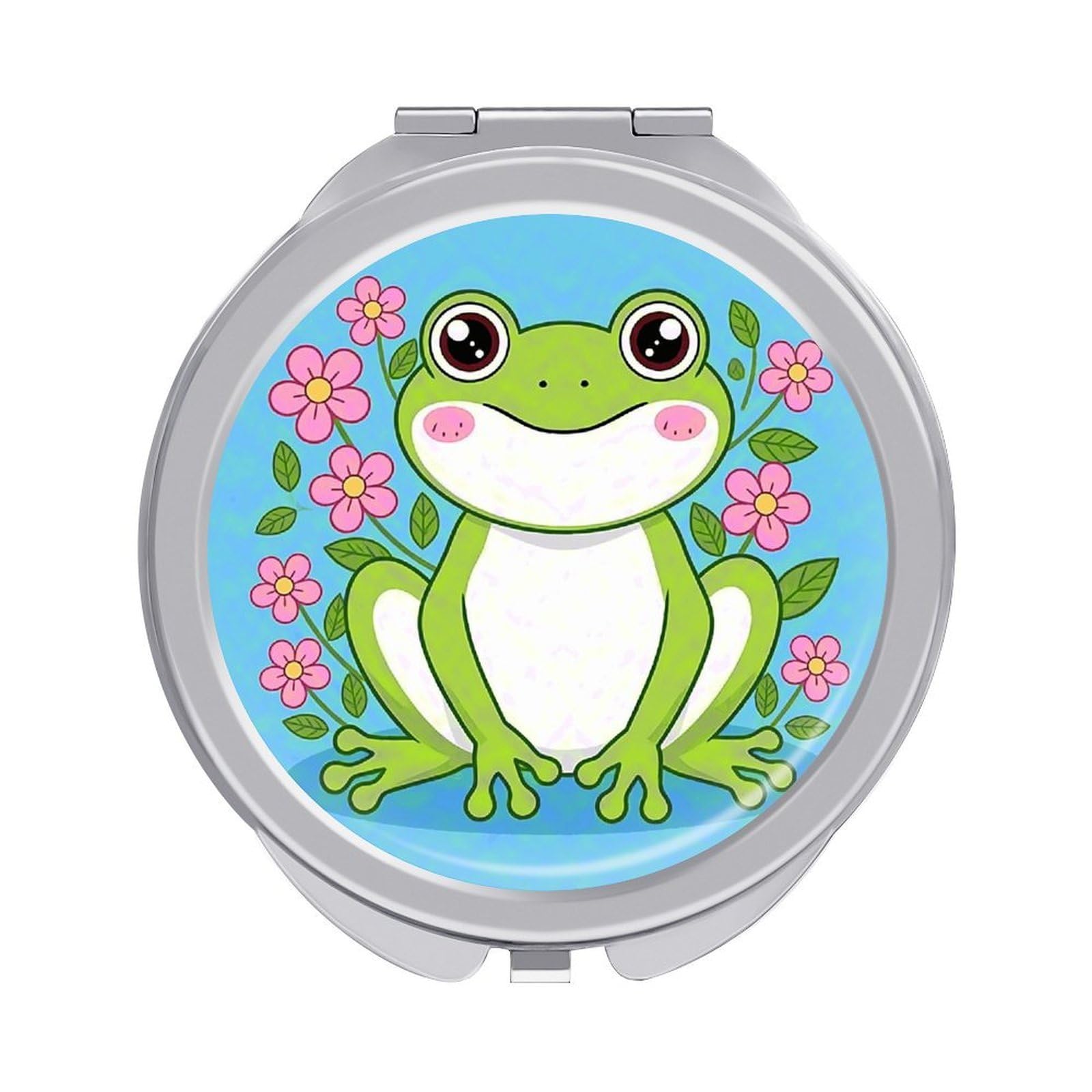 VstaDank Frog Makeup Mirror Beautiful Compact Makeup Mirror Silver Mirrors Surface Folding Makeups Lightweight Travel Makeups Mirrors for Suitable Handbag and Purses